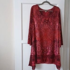 One World Womens Geometrical Pattern Tunic Rose Colored Size 1X